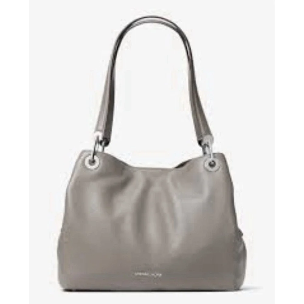 Michael Kors Shoulder Bag Purse Raven Stone Grey Pebbled Genuine Leather Large